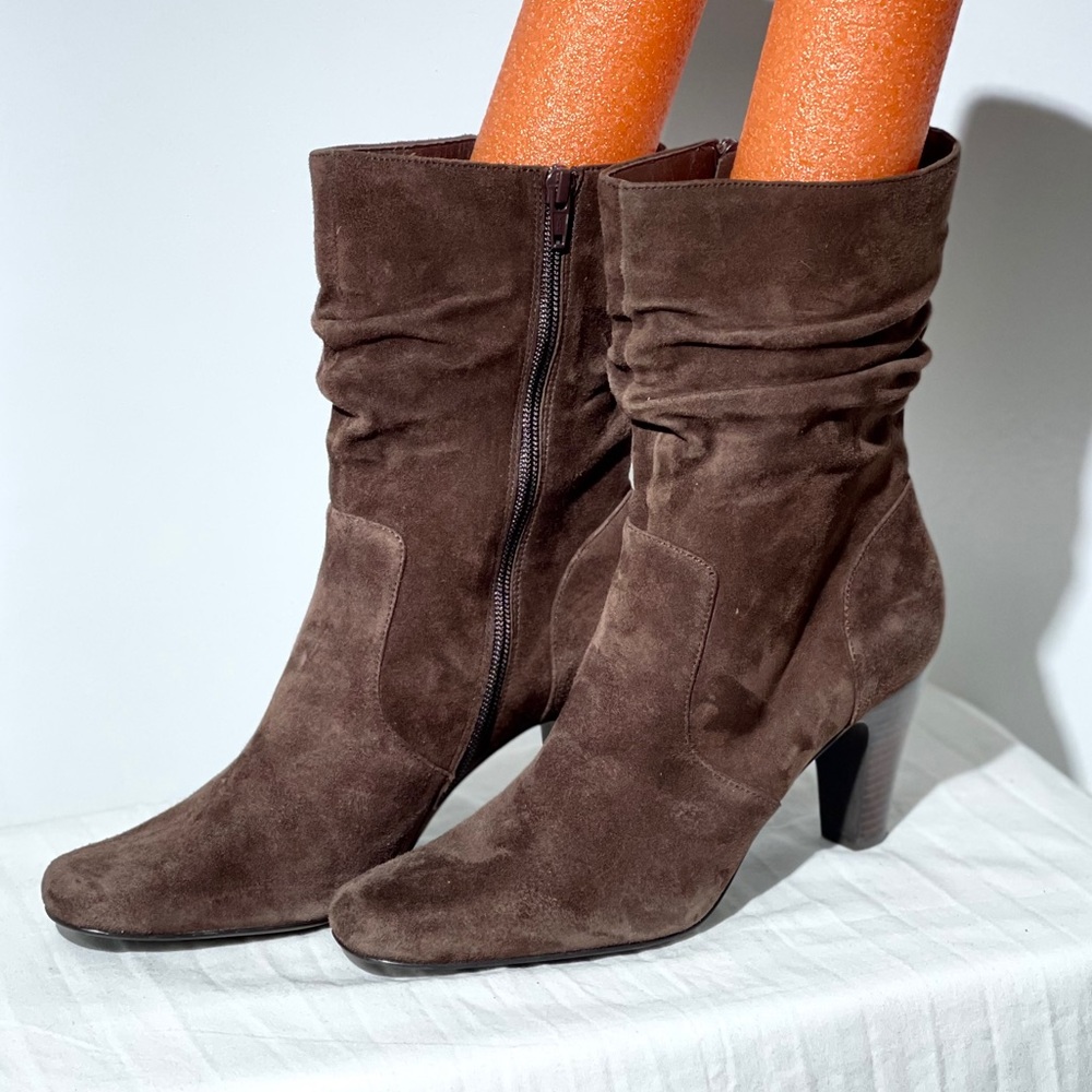 Coldwater Creek Brown Suede Slouch Zip Up Half Boots Size 7.5